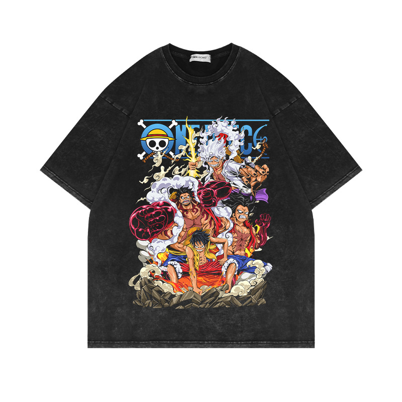 Washed Vintage Short-Sleeve T-Shirt American Retro Oversized Anime Luffy Short-Sleeve T - AS1191