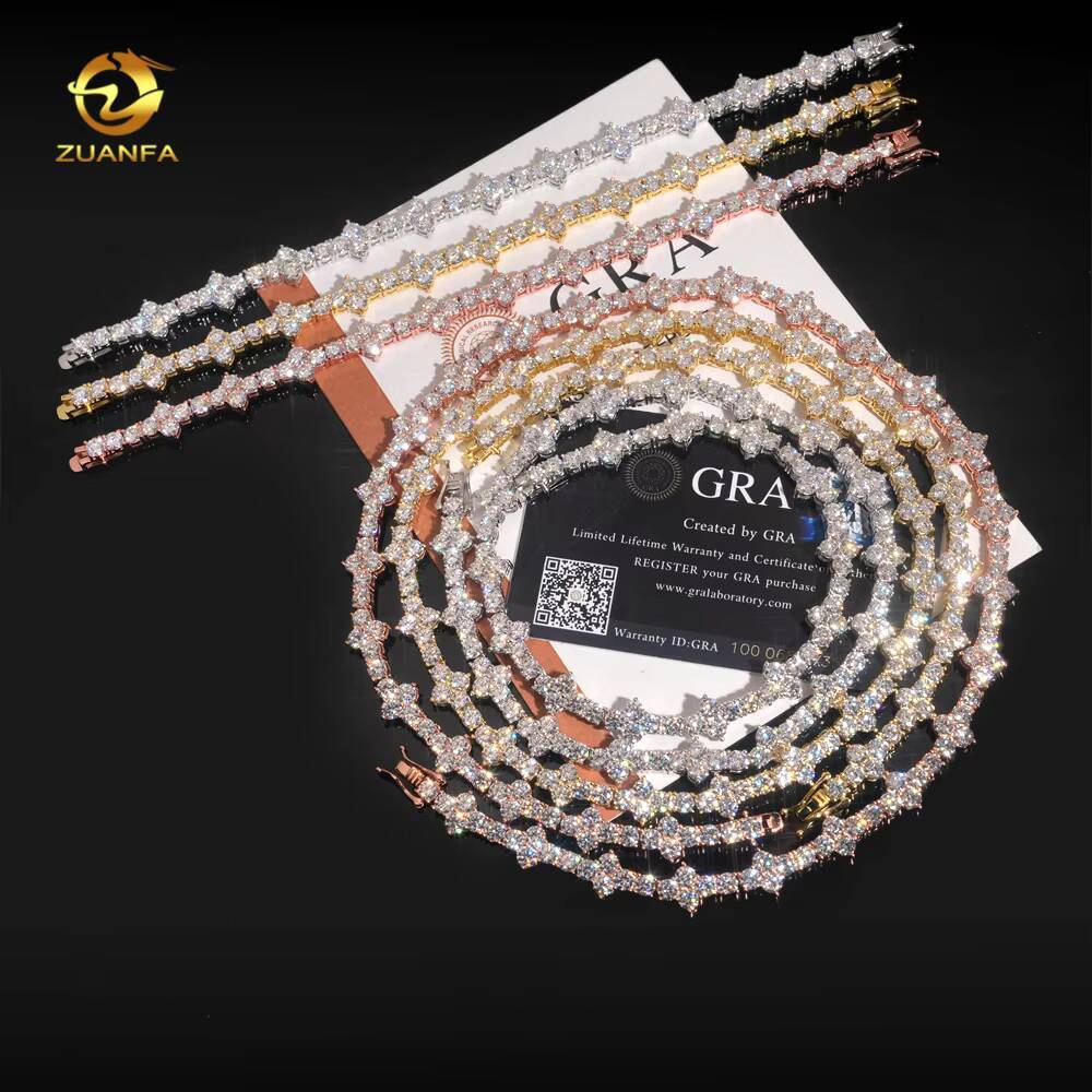 3mm 4mm Mini Cross Hip Hop Jewelry Moissanite Tennis Chain Bracelet 925 Silver Iced Out Tennis Chain Necklace for Men and Women