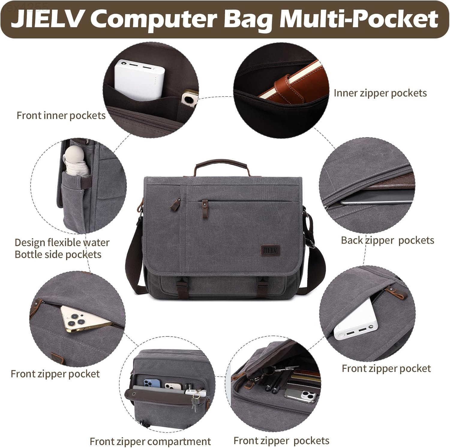 Messenger Bag 156 Inch Waterproof Genuine Leather Waxed Canvas Briefcase Large Leather Computer Laptop BagW250905