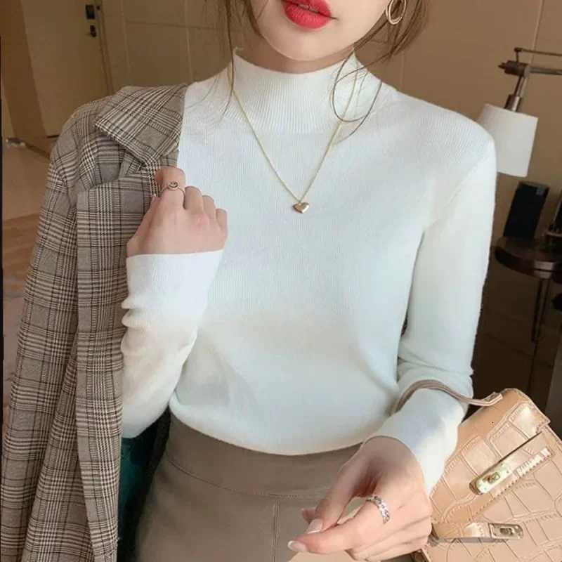 Womens Knitted Long Sleeve Sweater Half High Collar Slim Fit Inner Wear Base Shirt Fashionable Autumn Winter New Style Top Z250905