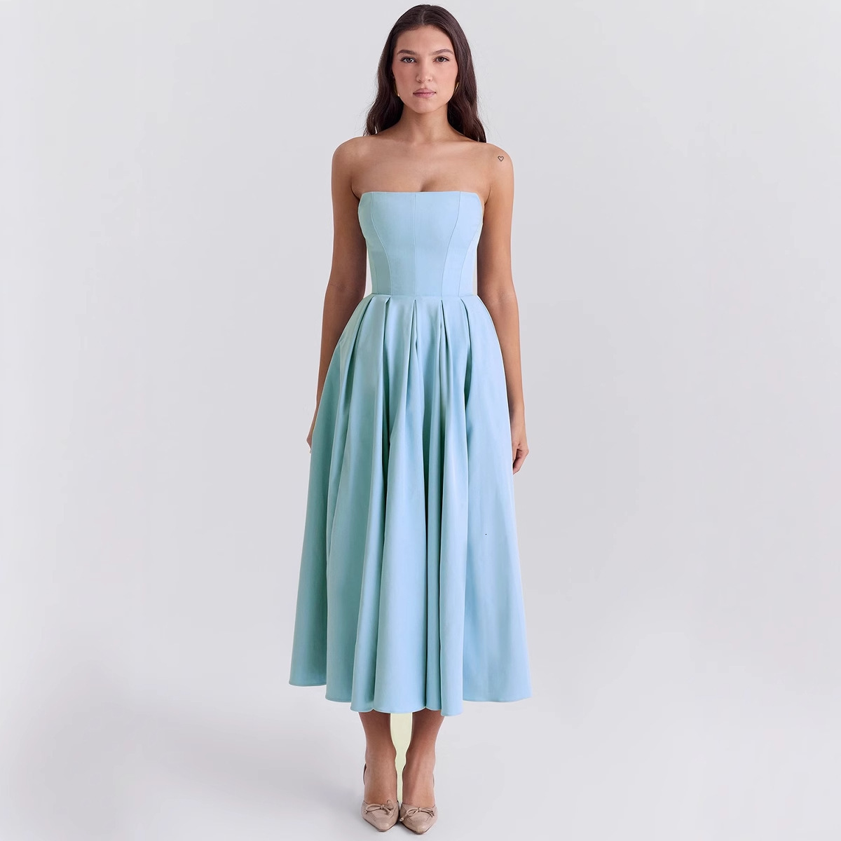 Sexy Womens Summer Outfit HighEnd Fishbone Strapless Dress Pure Desire Style Slim Fit Backless MidLength Dress