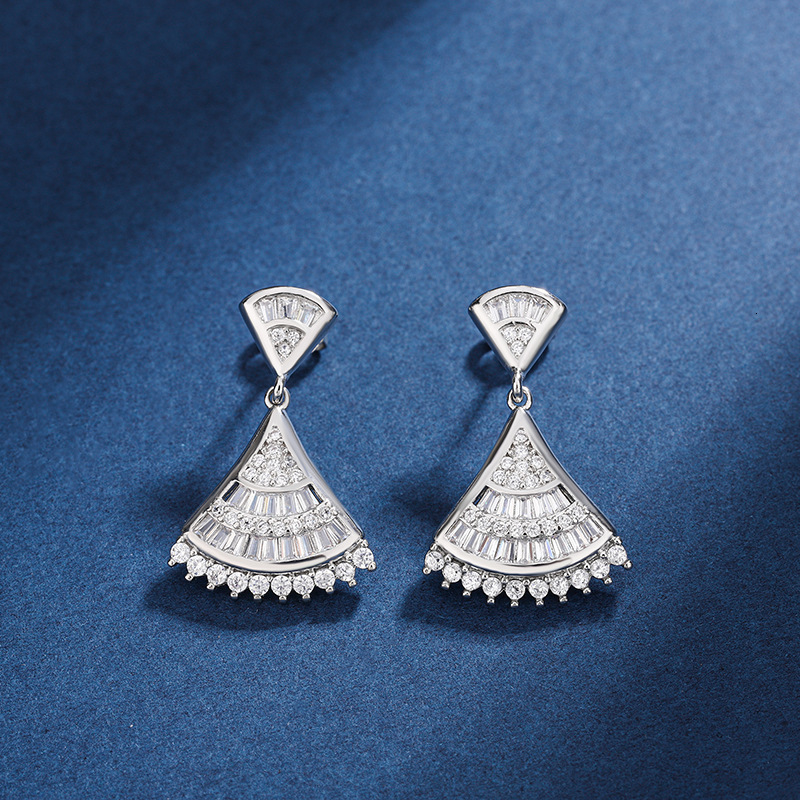 Jewelry Earrings quality Jewelry New Fashion High End Light entry lux Shiny Design Fan Shaped Zircon Earrings Exquisite Personality Simple Versatile Elegant