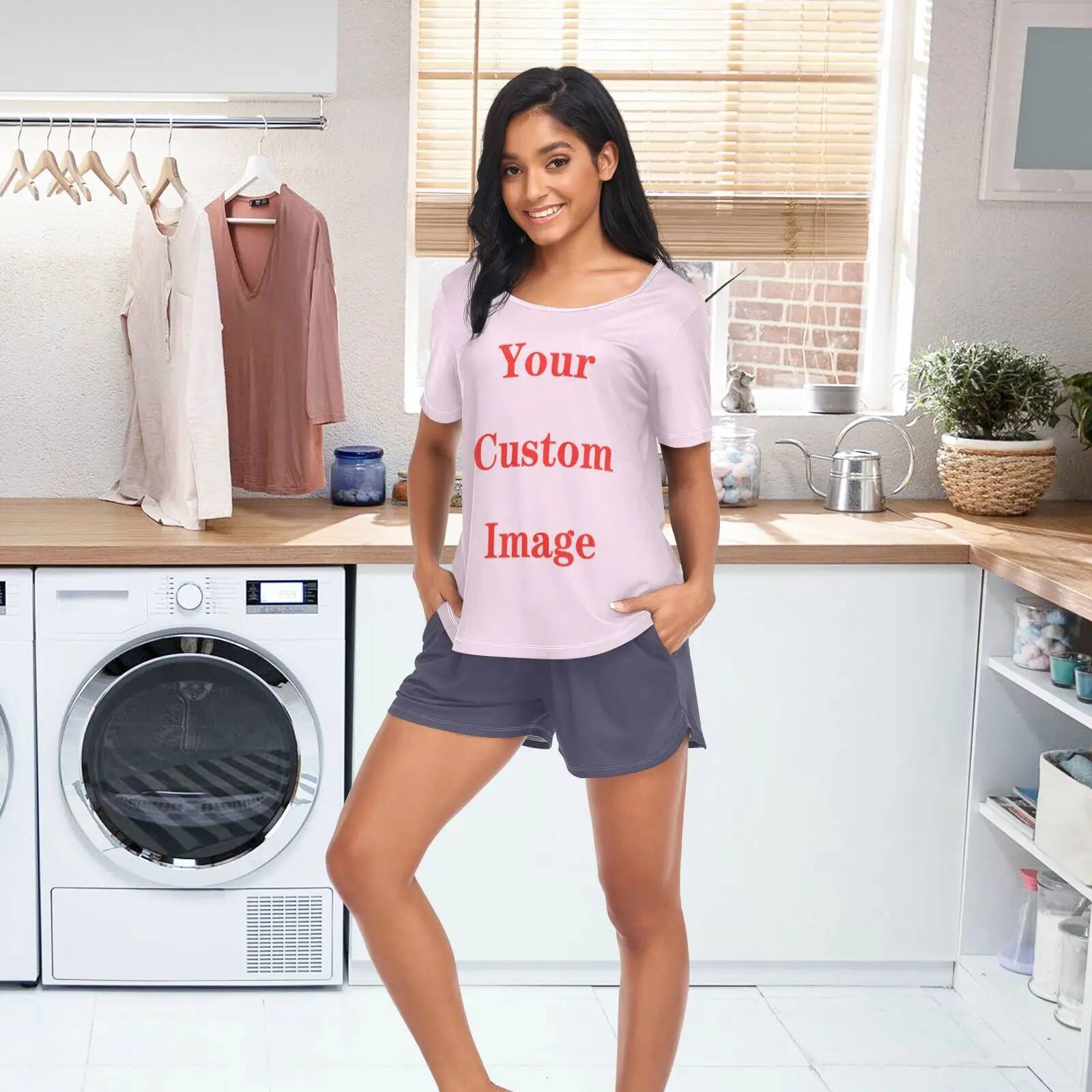 New Sleepwear Custom image Pamas for Women Long Pants Short Sleeved Summer Spring Loungewear Fashion Home Clothing Homewear