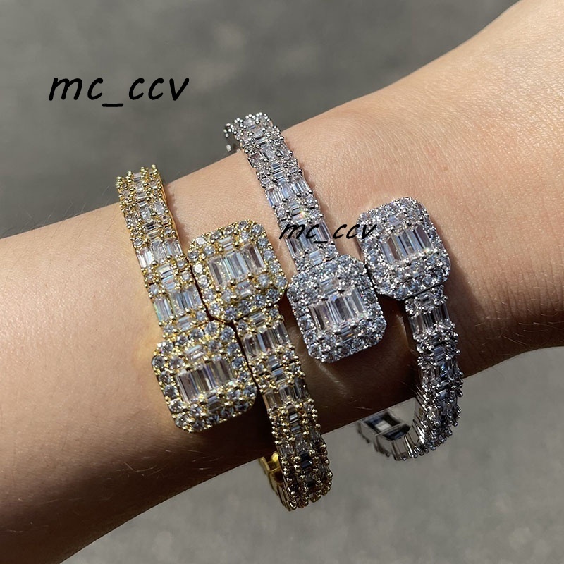Hot Sell Invisible Setting Sterling Silver White Gold baguette Cut Vvs Moissanite Bracelet