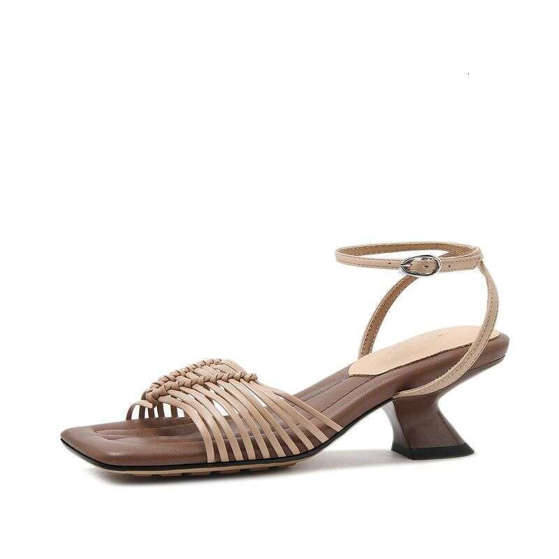 Brown Sandals Women Summer New Fashion Women's Sandals Open Toe Pumps Women Shoes Dress Soft-soled Heel High Shoes