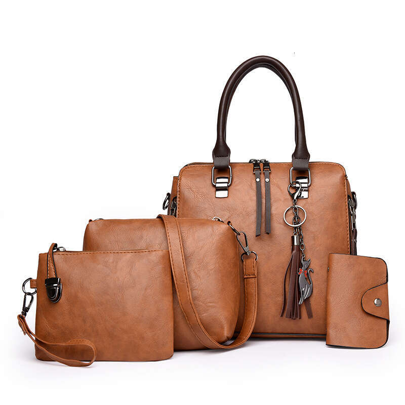 New Crossbody Mother Bag Oil Leather Single Shoulder Four-Piece Set Women's Handbag