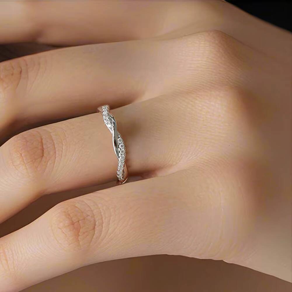 925 Silver 13mm Round Cut D Color Moissanite Wedding Twist Shank Band Ring for Women Full Eternity Design Promise Jewelry
