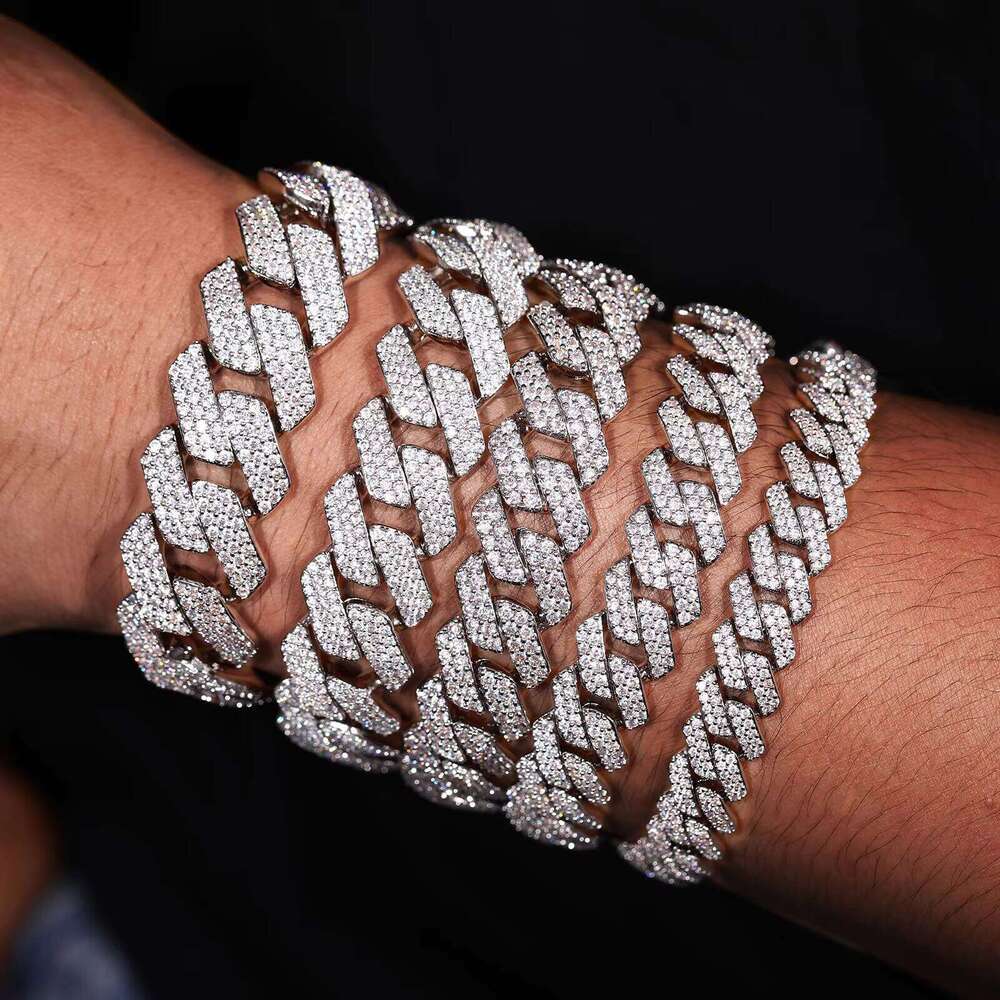 Hip Hop Jewelry Mens 6mm-20mm 14K Gold Plated Sterling Sier VVS Moissanite Dia Iced Out Cuban Link Chain Bracelet