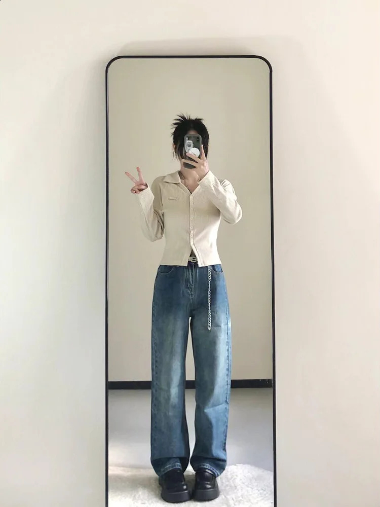 Female Tee Long Sleeve 100 Cotton Tshirts Autumn Winter Apricot Button Womens Polo Clothing Sales Y2k Fashion Original 250905