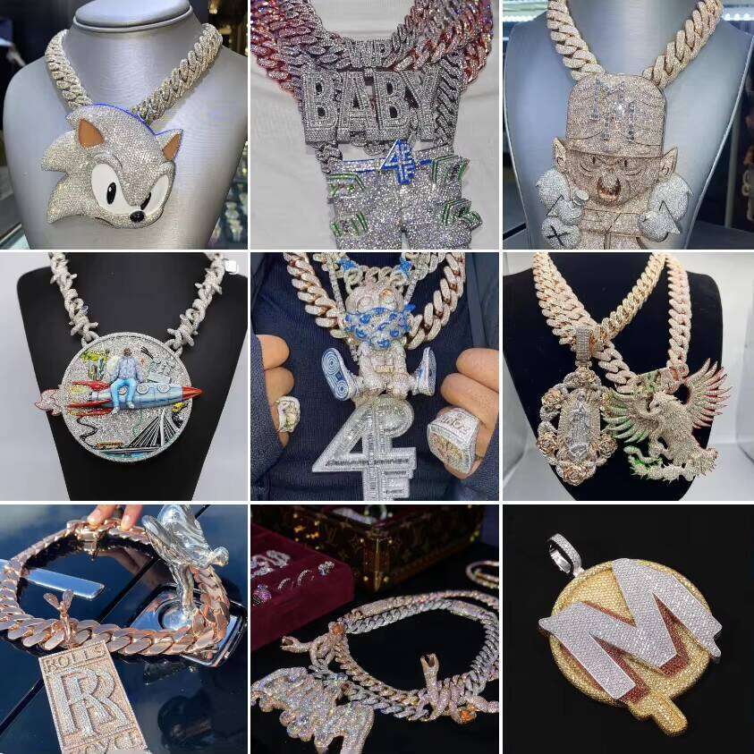 GIA Certified Iced Out Lab Grown Men's Hip Hop Style Sier Vvs Chain Pendant Boutique Jewelry