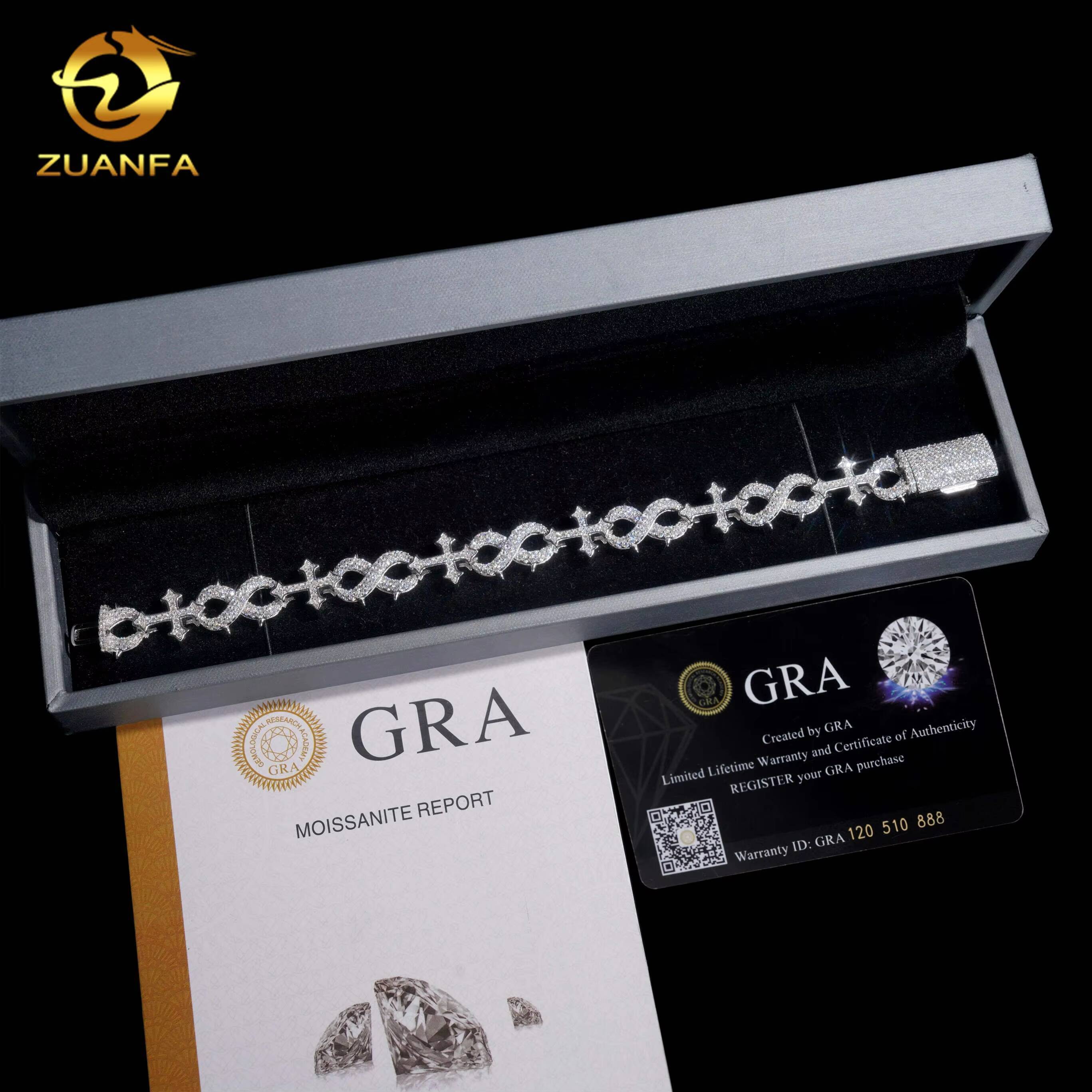 Fashion Men Style Rapper GRA Certificates 925 Silver Iced Out Hip Hop Jewelry VVS1 Moissanite Diamond Cross Cuban Bracelet Men