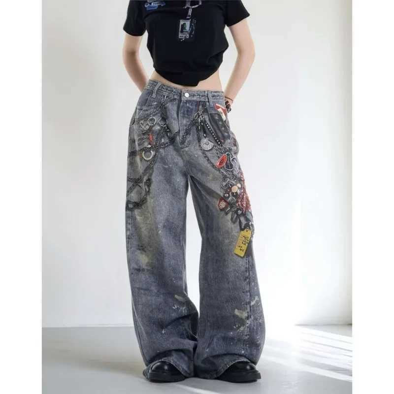 Trendy Men Vintage 3D Printed Wide Leg Straight Casual Jeans Autumn High Waist Denim Trousers American High Street Style Cowboy W250905