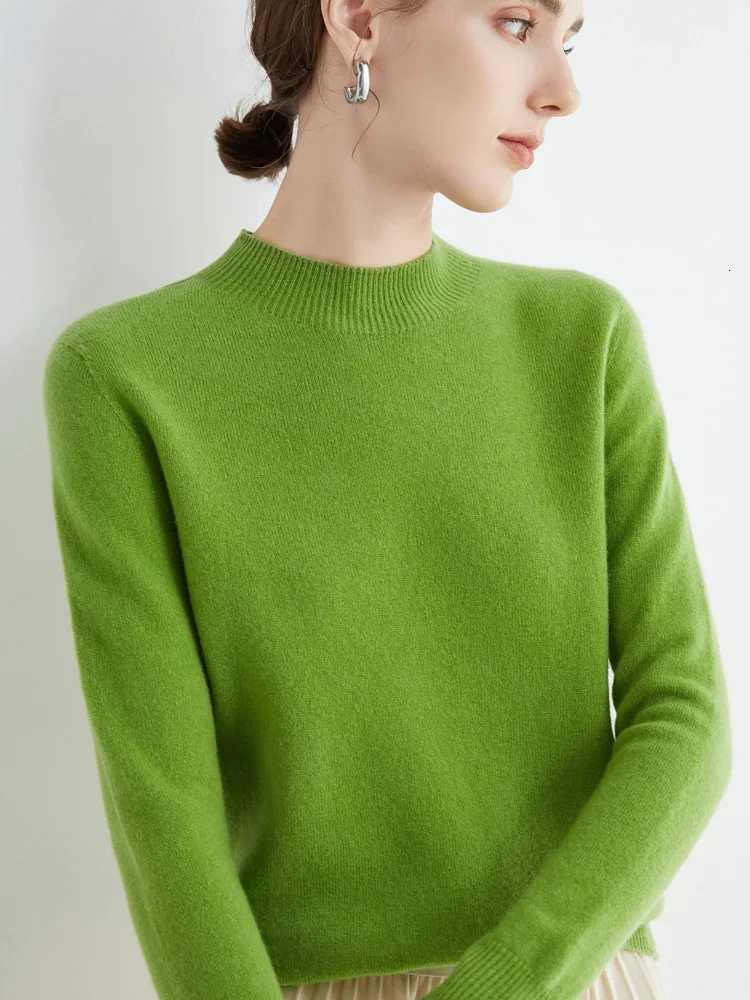 Autumn Winter Solid Mockneck Pullover Sweater For Women 100 Merino Wool Casual Cashmere Knitwear Female Clothing Basic Tops Z250905