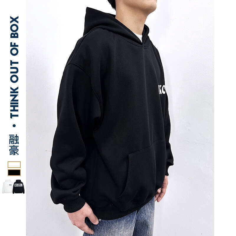 Trendy Brand Letter Print Patchwork Embroidery Design Hooded Sweatshirt Loose Couple Style Top Jacket B5