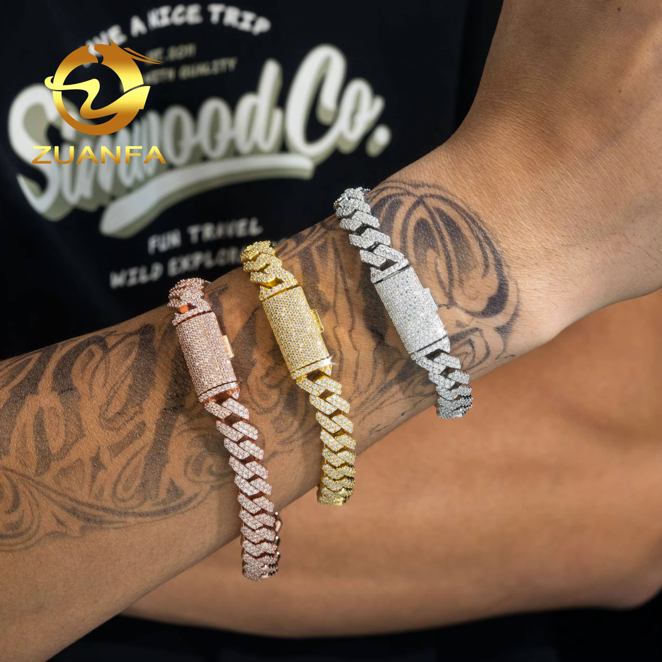 Hip Hop Jewelry 10mm Vvs Moissanite Hip Hop Bracelet 925 Sterling Silver Iced Out Miami Cuban Link Chain Moissanite