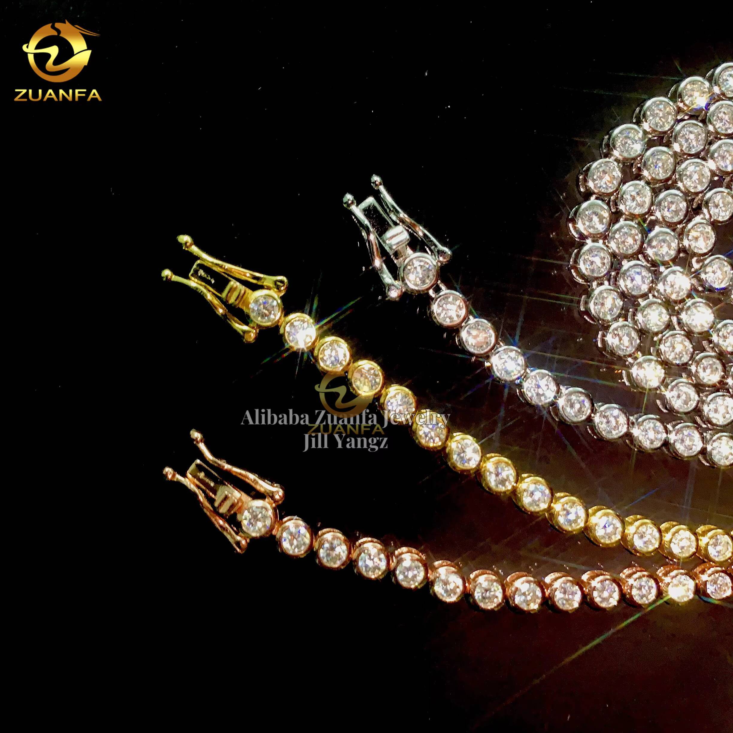 Zuanfa Jewelry Bezel Setting VVS Moissanite Tennis Chain Necklace 3mm Gift Idea Moissanite Chain