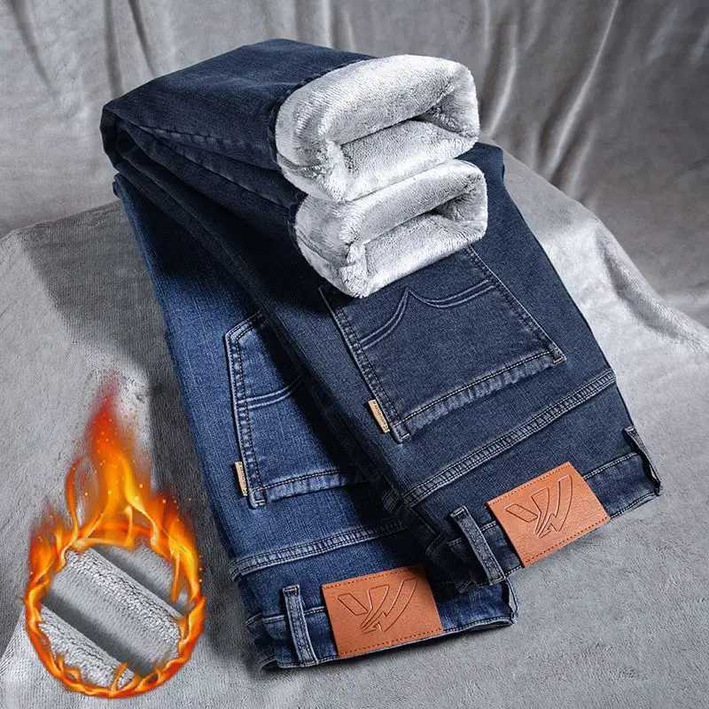 Men Straight Slim Fit Jeans Small Embroidered Trendy Brand Jeans Casual Occasions Cotton Material Plush Plushmens Jeans W250905