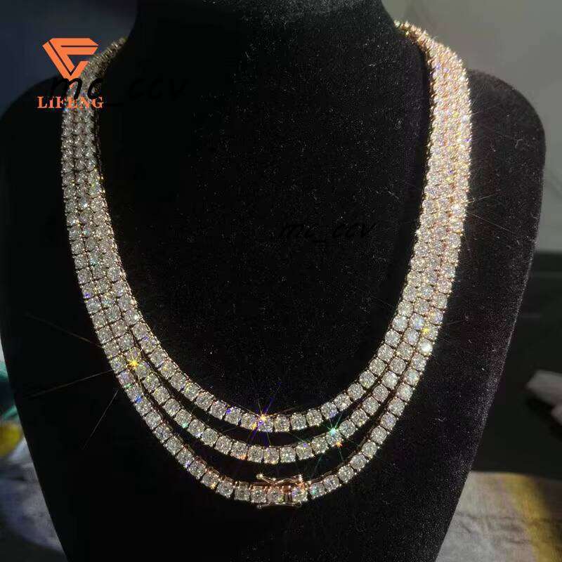 4Mm 5Mm Hip Hop Ice Out Color Rose Gold And White Sier Moissanite Dia Tennis Chain Necklace