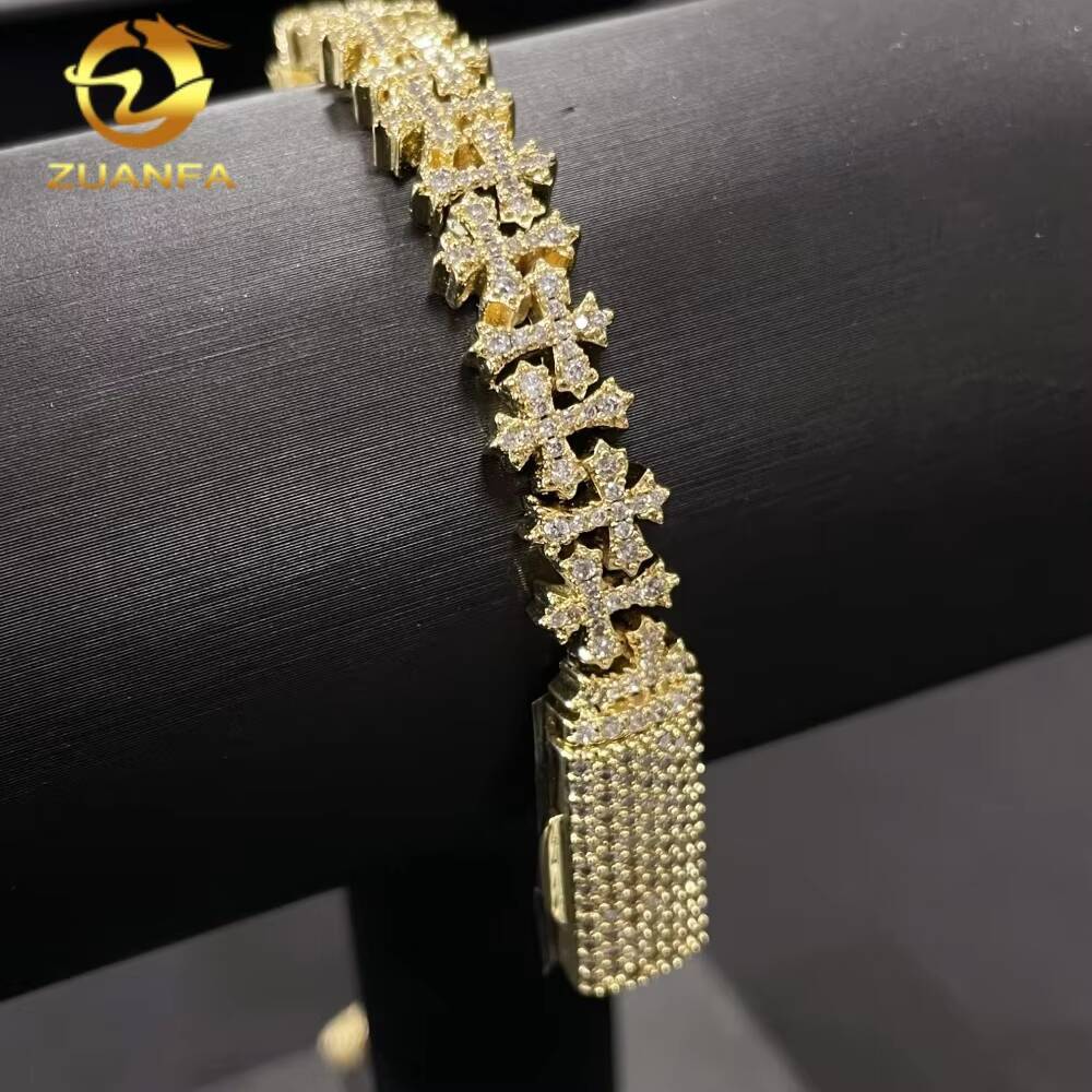 Popular Solid 925 Sterling Silver 8MM VVS Moissanite Iced Out Cross Cuban Link Chain GRA Certified Pass Tester Men Jewelry