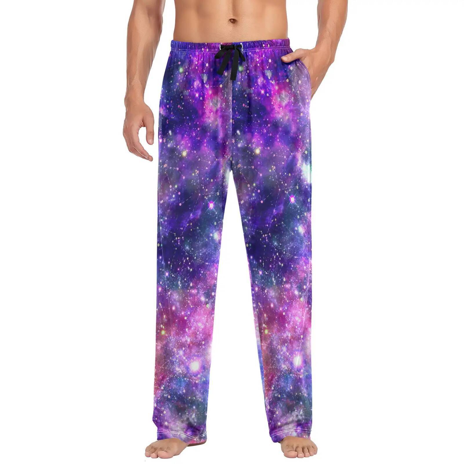 Loose Men's Pama Man Cosmic Star Print Home Sleepwear Spring Autumn Trousers For Men Pijama Elastic Long Pants pyjama