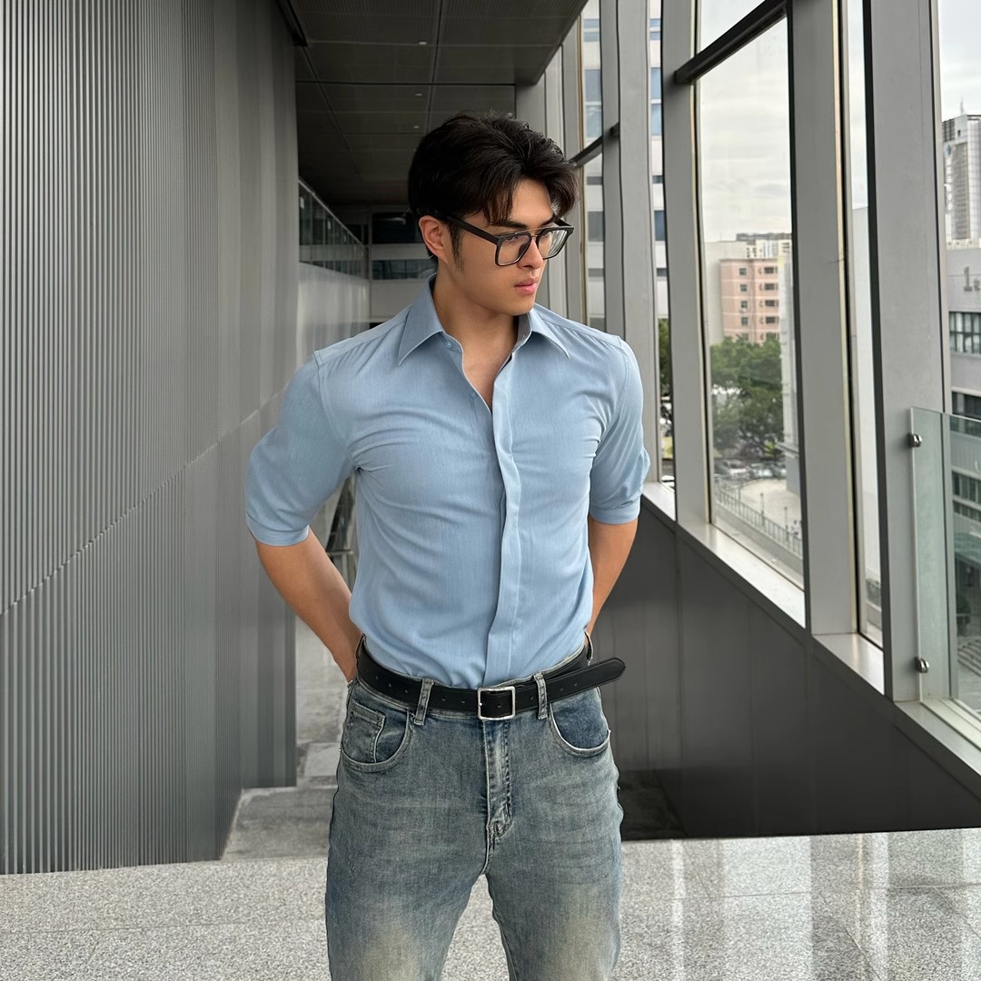 G795221 Spring and autumn men's shirt men's non-iron black jacket thin style high-end drape business long sleeve trendy casual