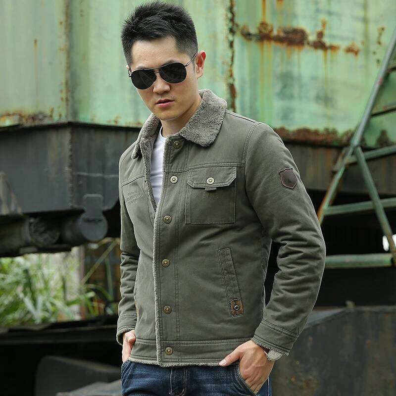 New Casual Denim Cotton Jacket Men 2025 Autumn Winter Loose Stand Collar Zipperr Button Fleece Coats Outerwear Chaquetas Hombre