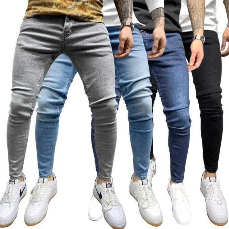 Fashionable Mens Jeans New Style Tight Fit Ripped Small Footed Pants Cross Border Through W250905