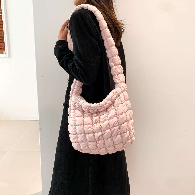 Bubble Cloud Pleated Large Capacity New Korean Style Casual Versatile Underarm Checkered Embroidered Crossbody Bag