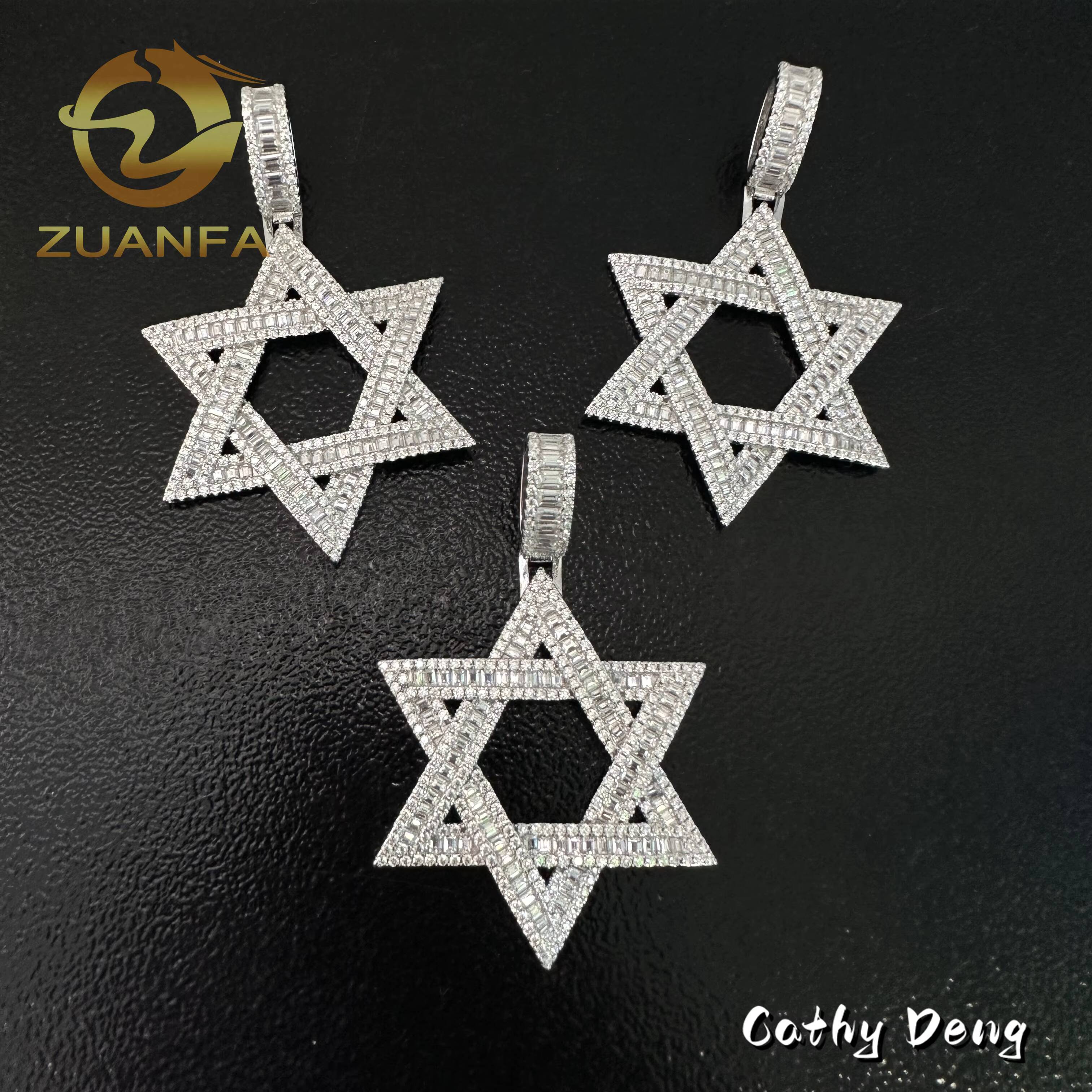 Ready to Ship Vvs Moissanite Hip Hop Jewelry Star Iced Out Pendant Sterling Silver 925 Moissanite Charm Pendant baguette Cut