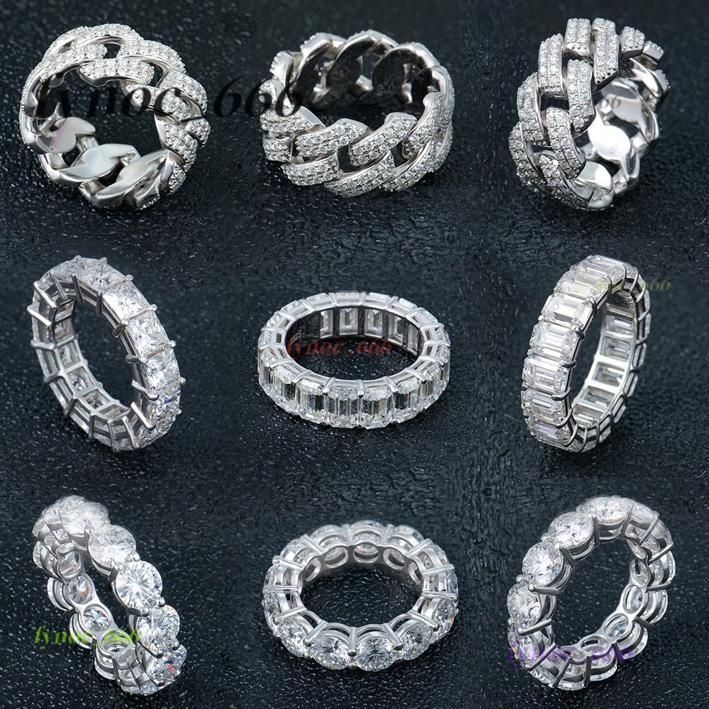 Wholesale Custom Design Hip Hop Iced Out Real Silver 925 Sterling Mens Fine Jewelry Moissanite Diamond Rings for Men