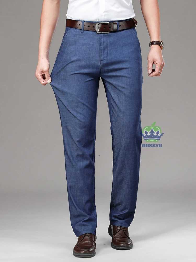 Brand Clothing Luxury Lyocell Fabric Mens Jeans Classic Business Straight Denim Pants Work Office Trousers Male Plus Size 40 42 W250905