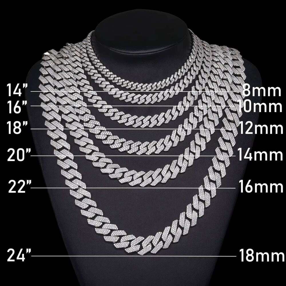 GRA Certified 15mm Iced Out Clasp VVS Sier Rhodium Plated Moissanite Cuban Chain