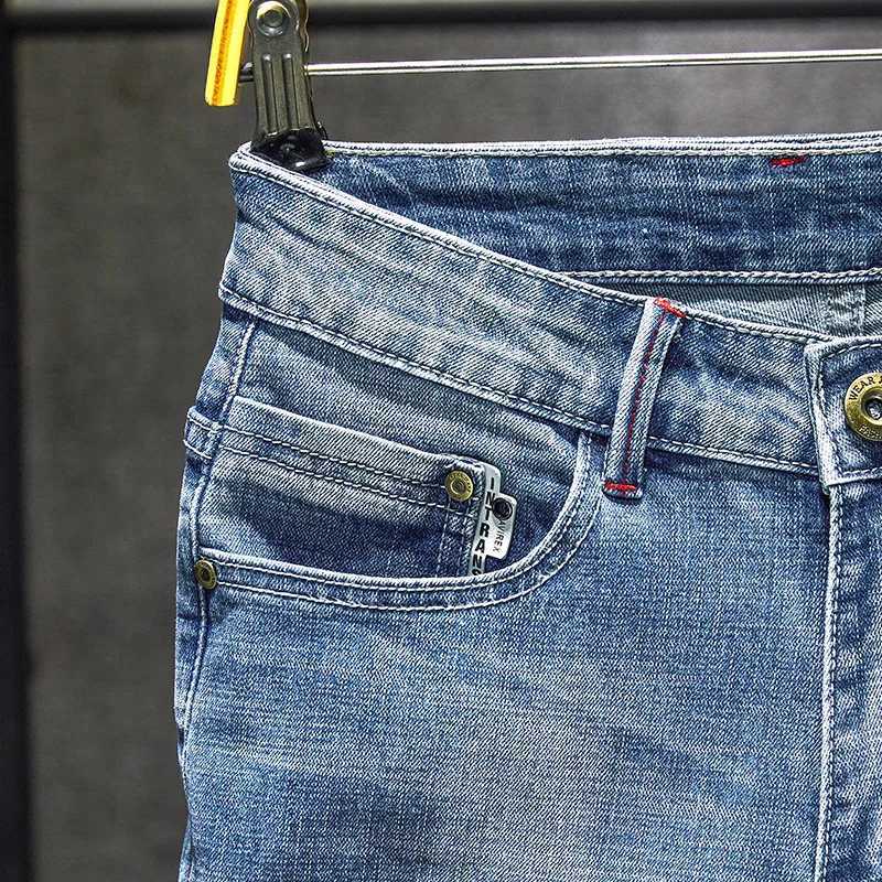 Men Stretch Slim Ripped Jeans Hip Hop Streetwear Korean Vintage Distressed Little Feet Pants Personality Male Trousers W250905