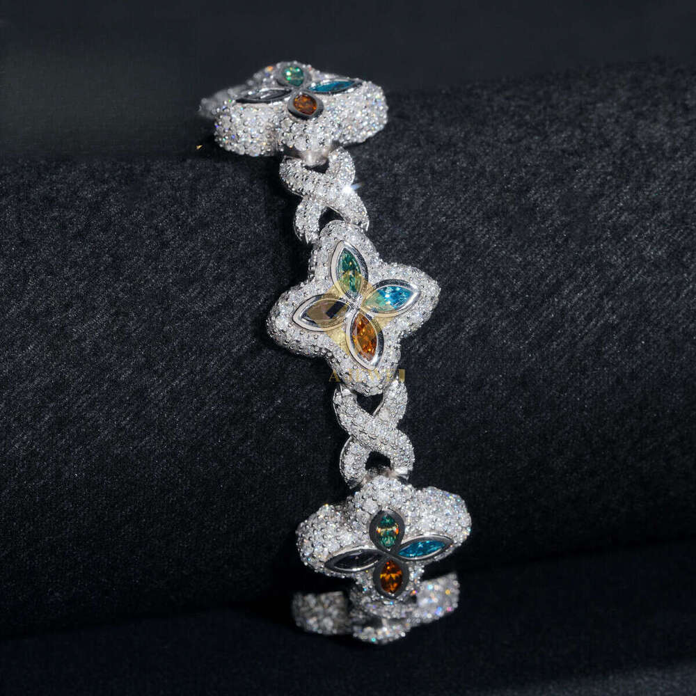 Fashion Trifolia Bracelet, Pure Silver-Gold Plated Morganite Jewelry, Cuban Chain Necklace