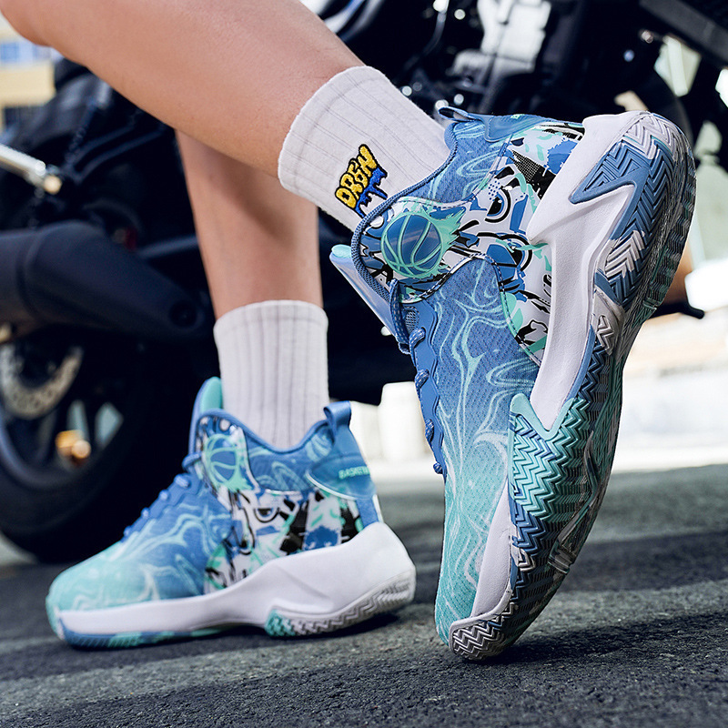 Men's Sneakers Teenagers Real Combat Large Size Breathable Mesh High-top Basketball Shoes