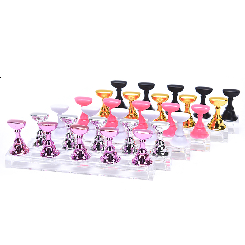 1Set Magnetic Nail Holder Practice Display Stand Nail Polish Acrylic Crystal Showing Shelf Nail Art Tool Colorful Nail Polish