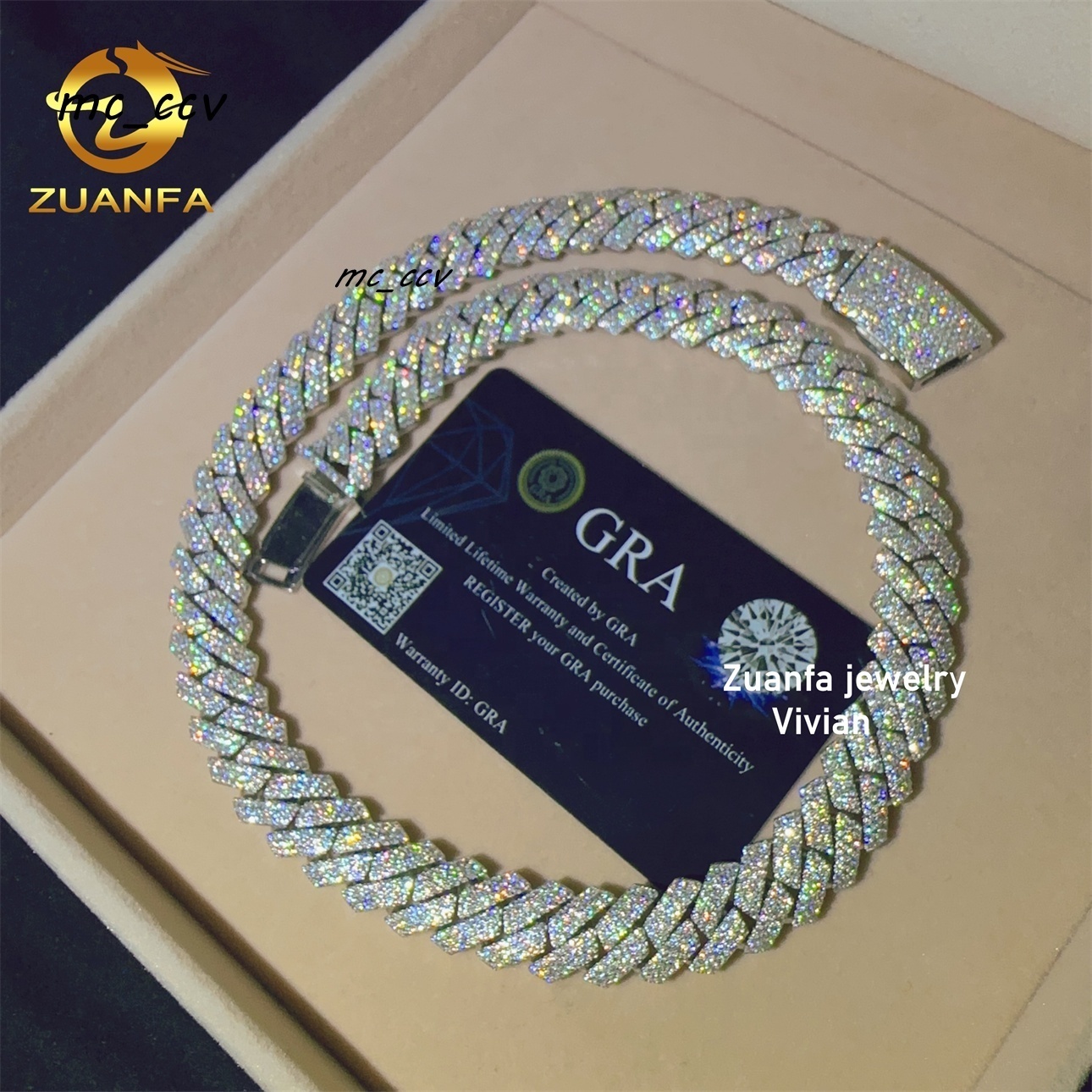 15mm VVS Moissanite Diamond Iced Out Sterling Silver 925 Cuban Link Moissanite Hip Hop Cuban Link Chain Necklace