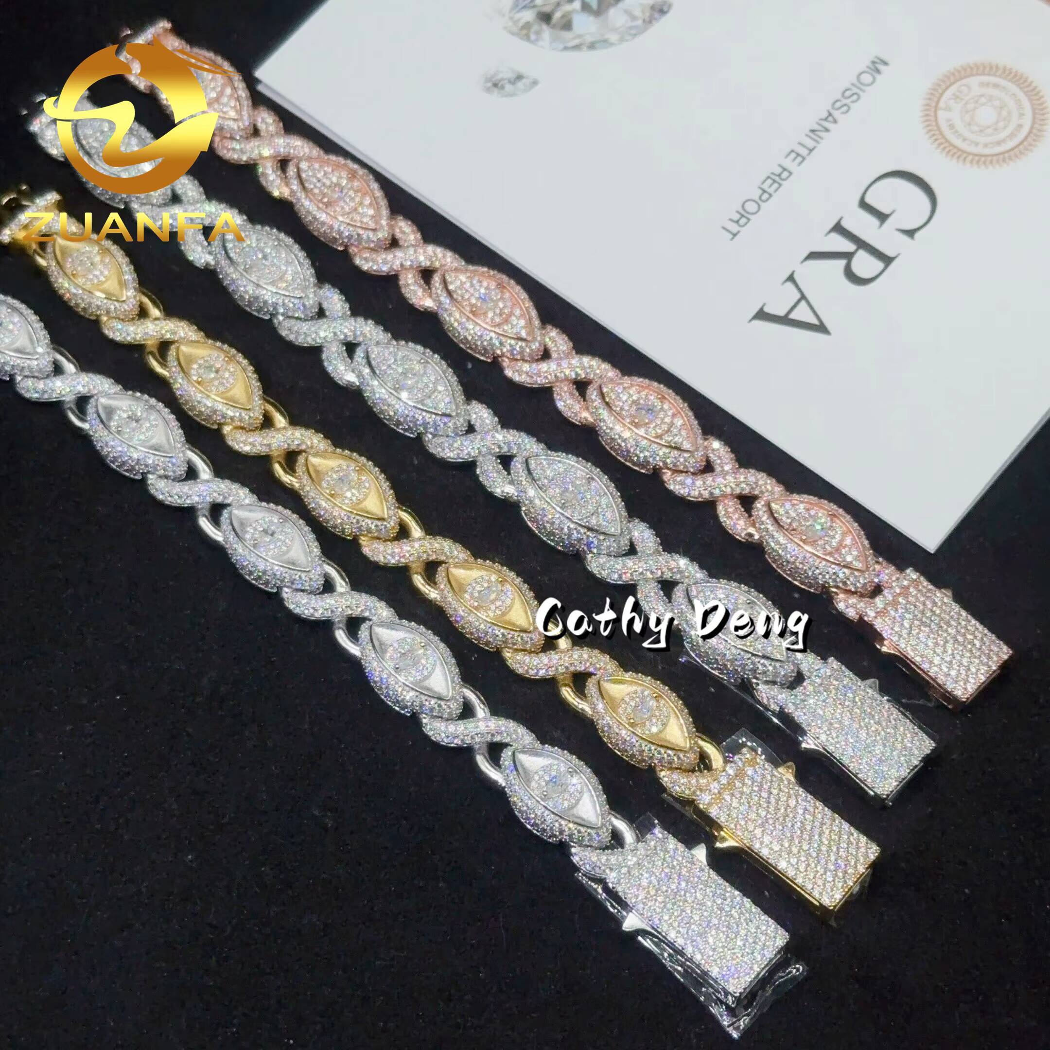 13MM New Arrival Hip Hop Jewelry Iced Out Men Cuban Bracelet Evil Eye 925 Silver Moissanite Bracelet Spring Box Pass Tester