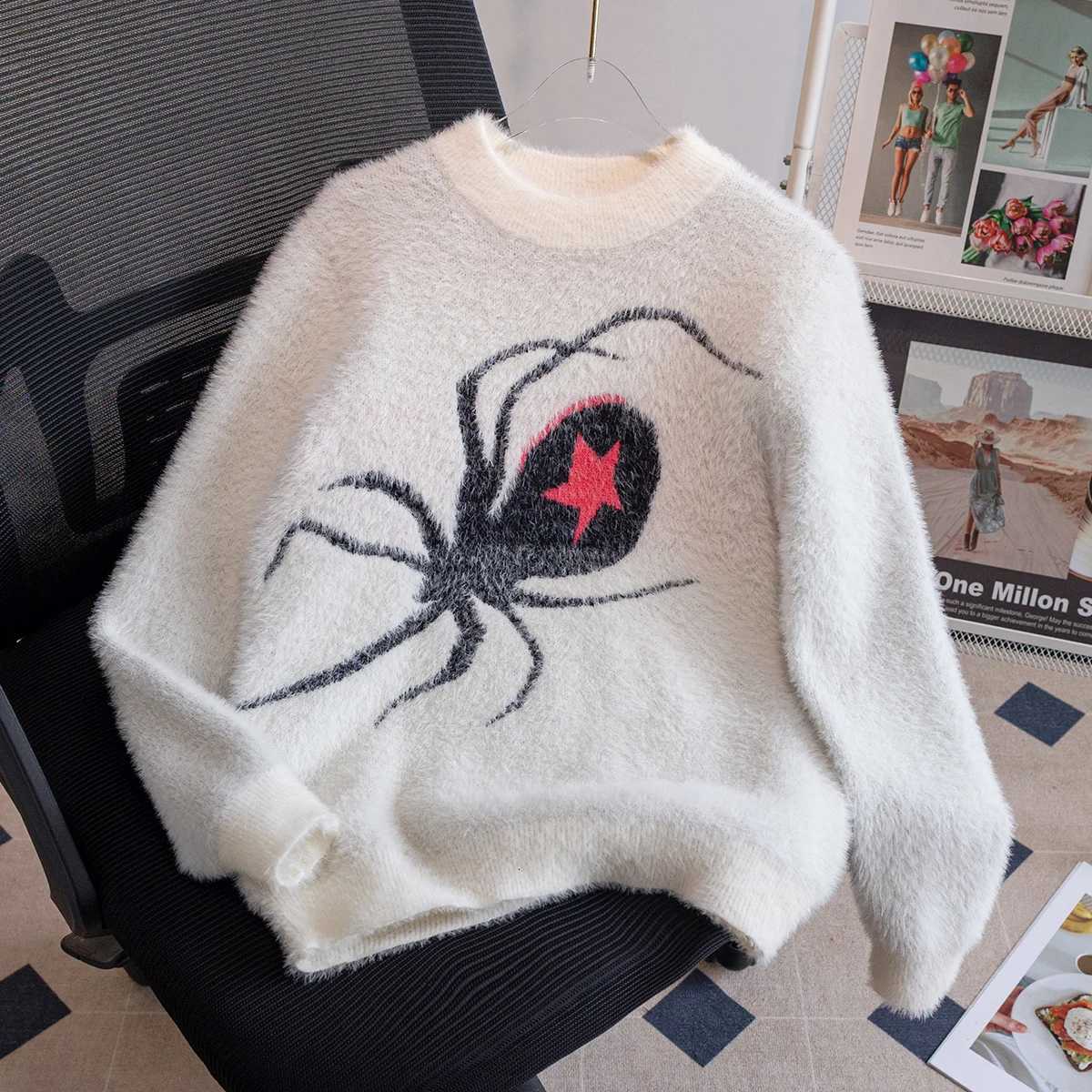 street style five pointed star spider imitation mink fur sweater knitted pullover suitable for Halloween in spring autumn Z250905