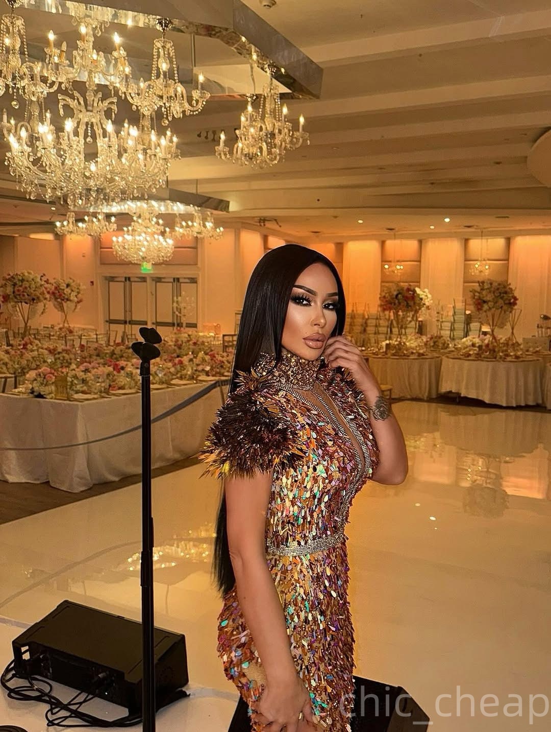 Aso Ebi Gold Sheath Prom Dresses 2025 Sequined Crystals High Split Evening Formal Party Second Birthday Engagement Gowns Plus Size Dress For Special O