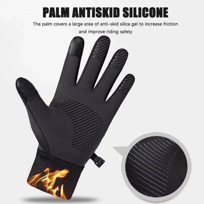 Black Winter Warm Full Fingers Waterproof Cycling Outdoor Sports Running Motorcycle Ski Touch Screen Fleece Gloves 250905