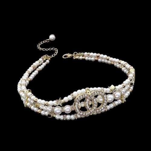 Xiaoxiang Inlaid Double C Family Collarbone Chain Pearl Choker Necklace ddmyday ddmyday ddmyday