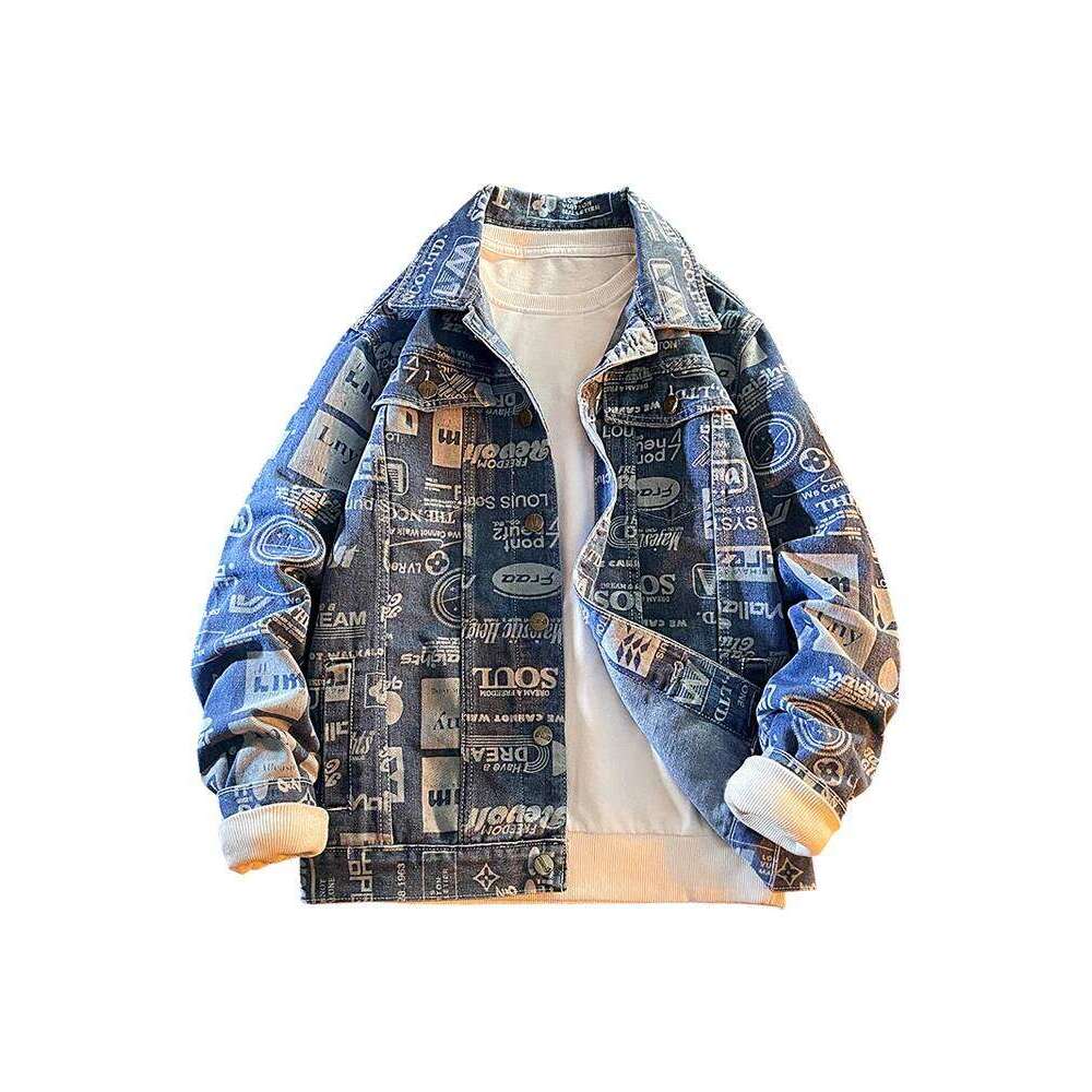 Mafokuwz Letter Printed Men In Spring Autumn Fashionable for Teenagers Handsome Korea High Street Denim Jacket