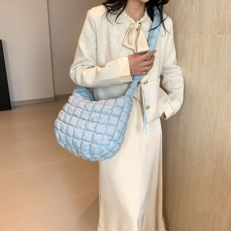 DHEssentials 2025 Korean Pleated Cloud Bag Women's Shoulder Crossbody Underarm Dumpling Bag Large Capacity Multi-Color Nylon