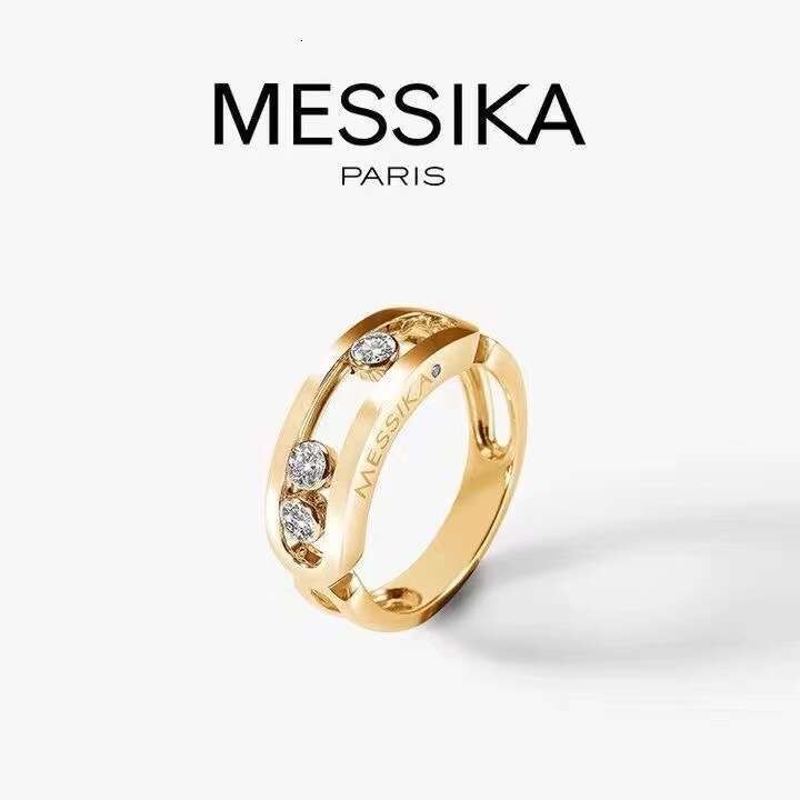 Mesi Card Ring Wide Version Sliding Three Diamonds Dynamic Full Diamond Design Couple Rings Men and Women Rose Gold Valentine's Gift