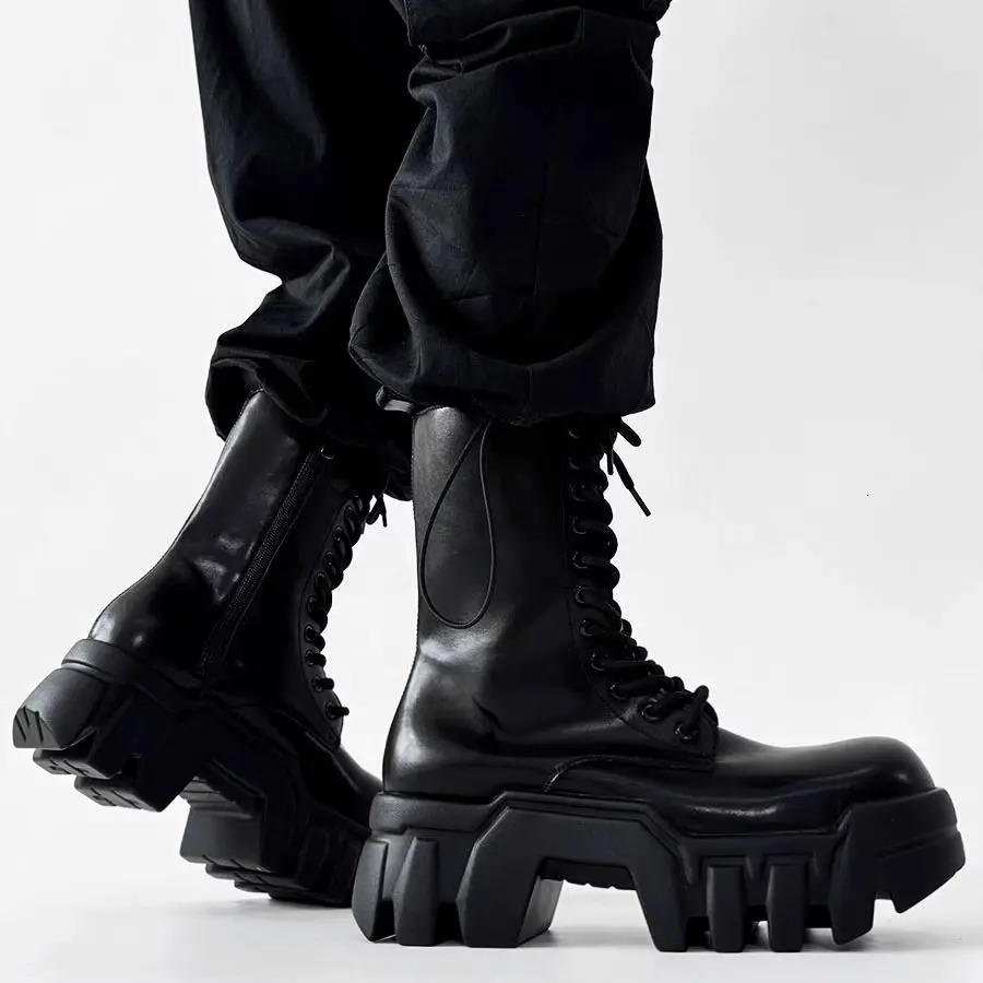 2025 Tooling High Top Mens and Womens Platform Tank Long Tube Big Head Inner Heightening Locomotive Bulldozer Boots 250904