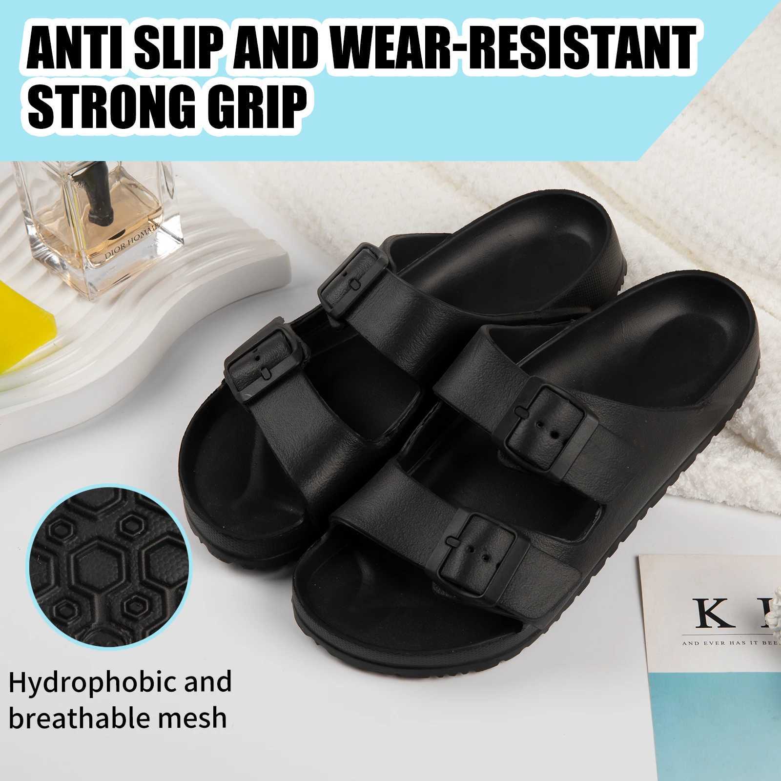 Mens slippers with adjustable double button EVA material casual bathroom indoor and outdoor slippers W250905