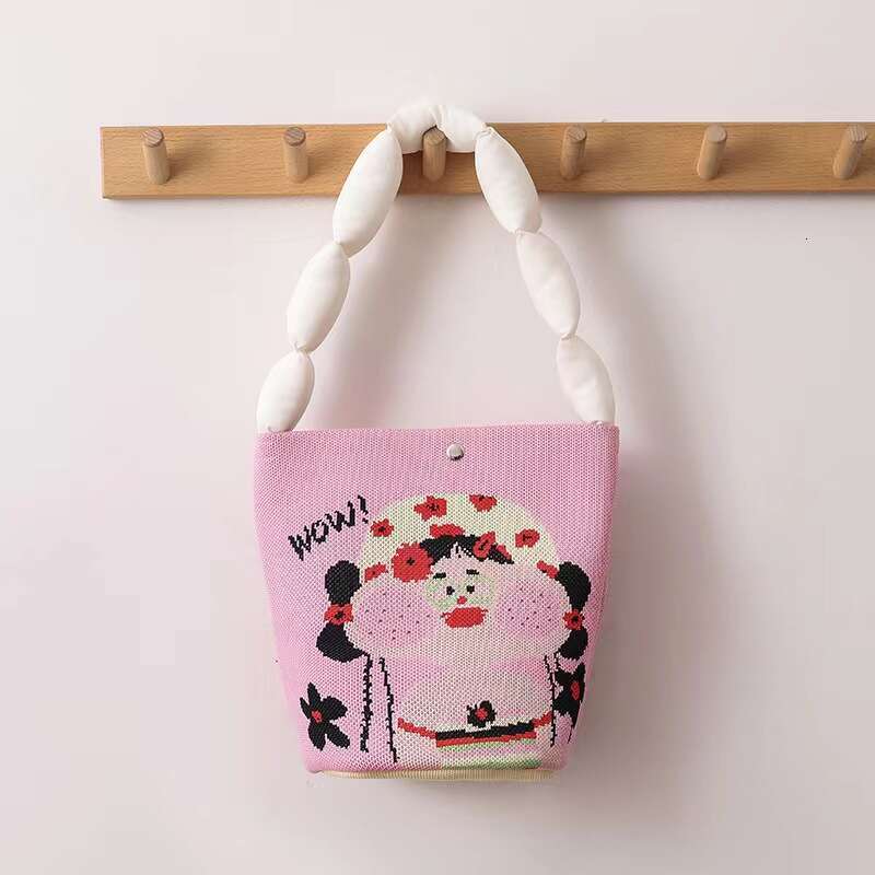 Knitted Handbag Casual Versatile Drawstring Tote Gift Packaging Souvenir Lunch Water Bucket Bag