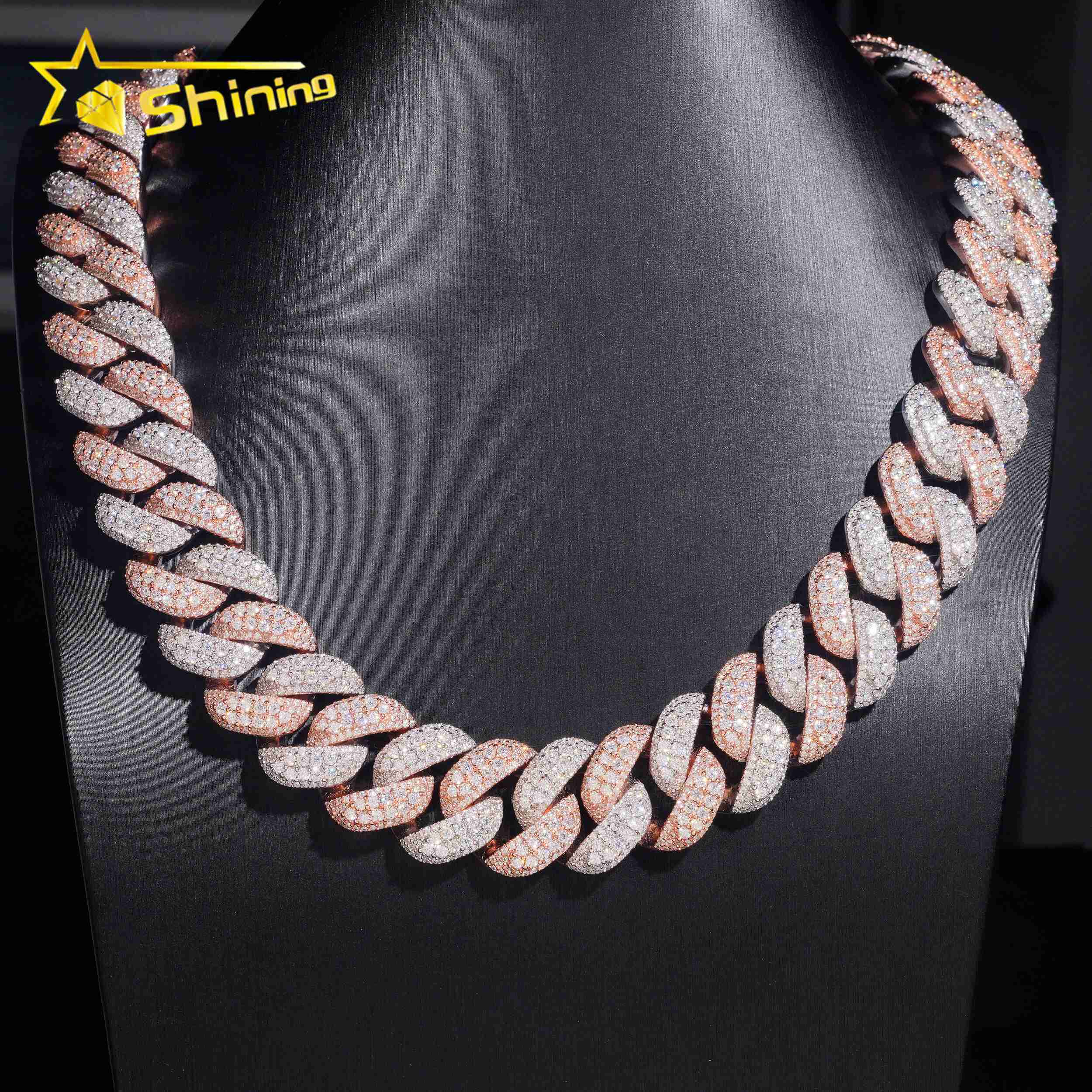 Luxury 22mm Two Tone Necklace Chain Pass Tester VVS Moissanite 925 Silver Gold Plated Hip Hop Iced Out Cuban Link Chain