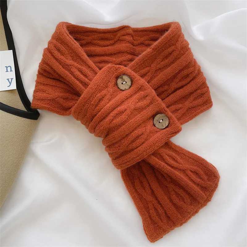 Korean Women Cross Scarf Solid Color Kintted Woolen Scarves Fashion Girl Short Neckerchief Winter Windproof Warm Neck Collar XJ250905